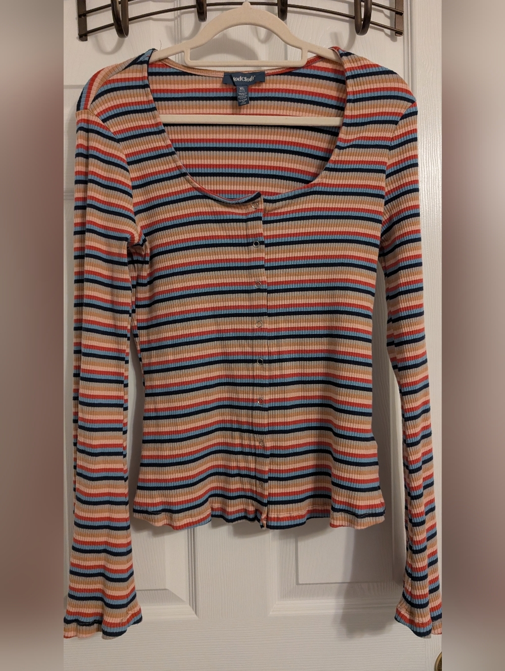 Modcloth Multicolor Striped Ribbed Long Sleeve Top